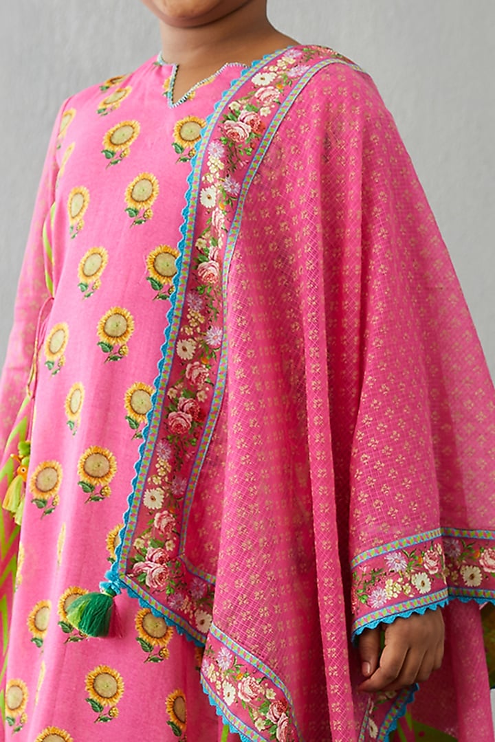 Pink Cotton Silk Kurta Set by Torani Kids at Pernia's Pop Up Shop