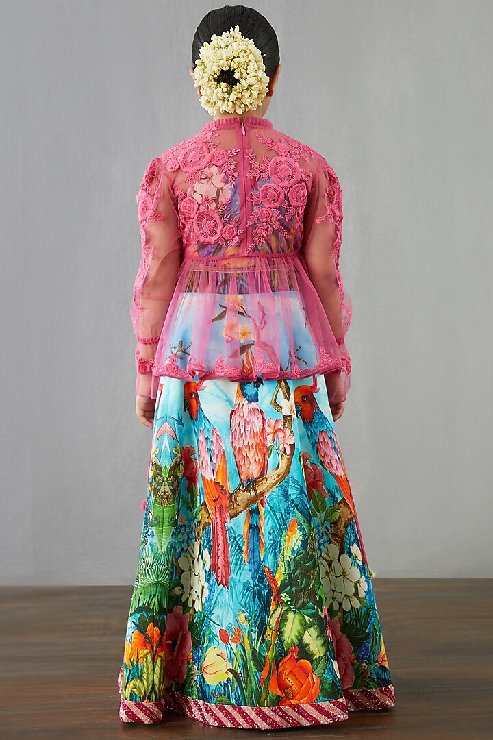 Multi-Colored Chanderi & Tulle Lehenga Set For Girls by Torani Kids at Pernia's Pop Up Shop