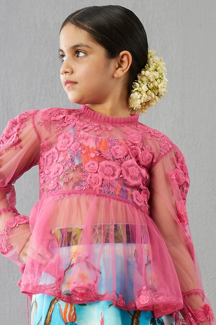 Multi-Colored Chanderi & Tulle Lehenga Set For Girls by Torani Kids at Pernia's Pop Up Shop