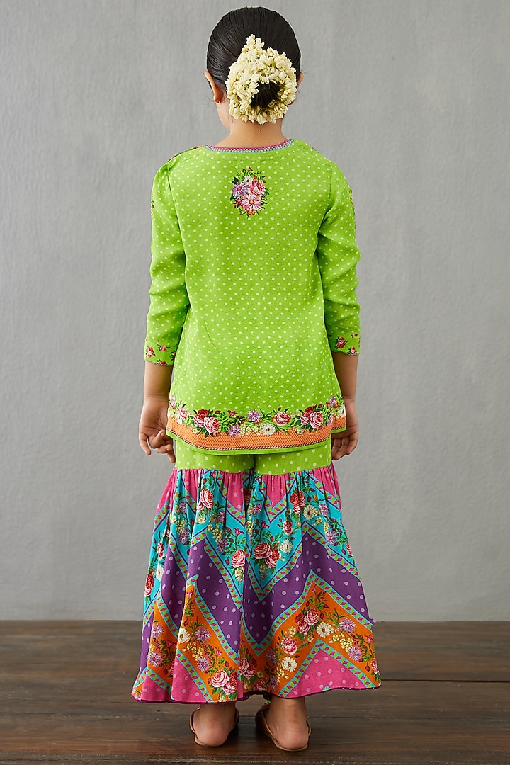 Leaf Green Georgette Sharara Set For Girls by Torani Kids at Pernia's Pop Up Shop