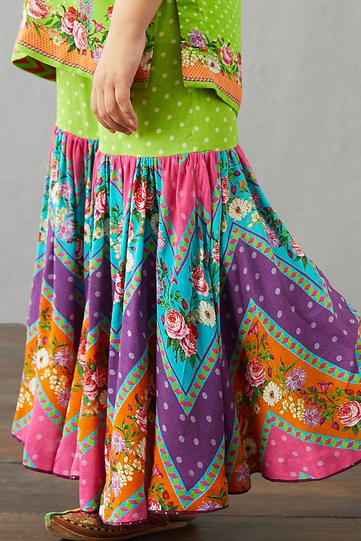 Leaf Green Georgette Sharara Set For Girls by Torani Kids at Pernia's Pop Up Shop