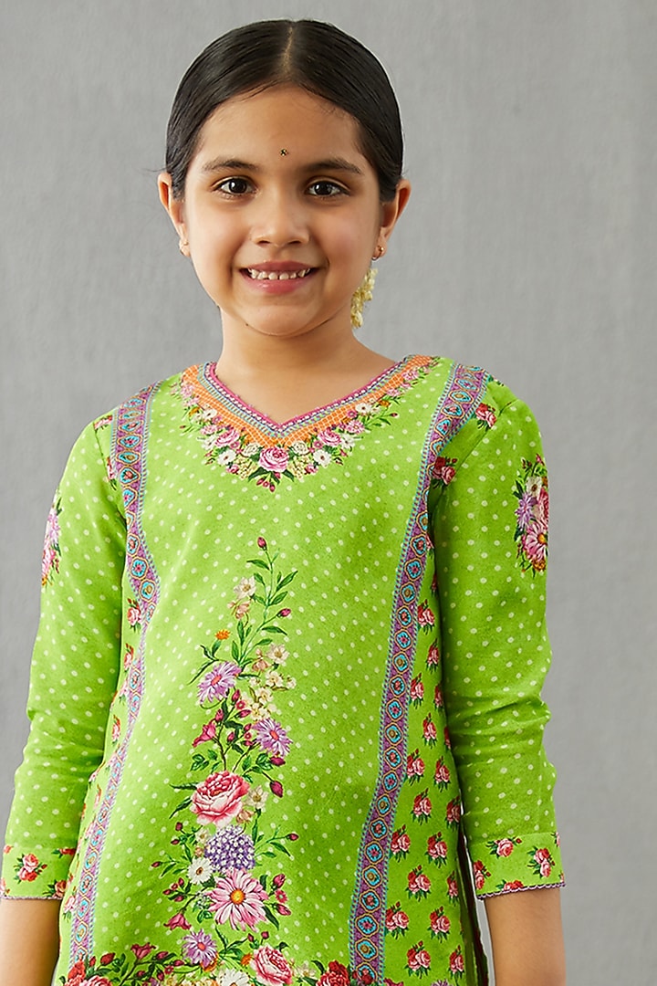 Leaf Green Georgette Sharara Set For Girls by Torani Kids at Pernia's Pop Up Shop