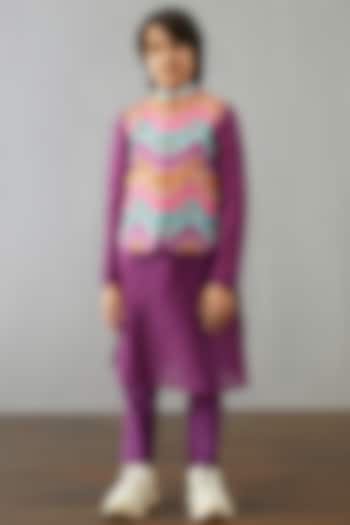 Plum Purple Cotton Silk & Handwoven Chanderi Bundi Set For Boys by Torani Kids at Pernia's Pop Up Shop