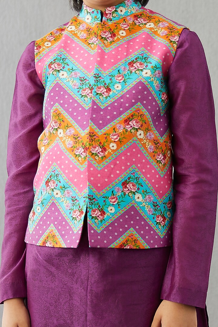 Plum Purple Cotton Silk & Handwoven Chanderi Bundi Set For Boys by Torani Kids at Pernia's Pop Up Shop