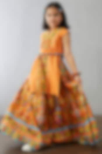 Clear Orange Chanderi Lehenga Set For Girls by Torani Kids at Pernia's Pop Up Shop