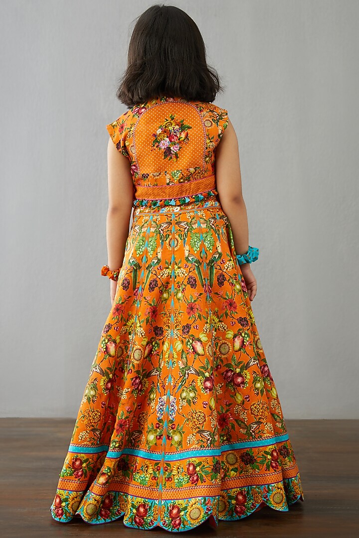 Clear Orange Chanderi Lehenga Set For Girls by Torani Kids at Pernia's Pop Up Shop
