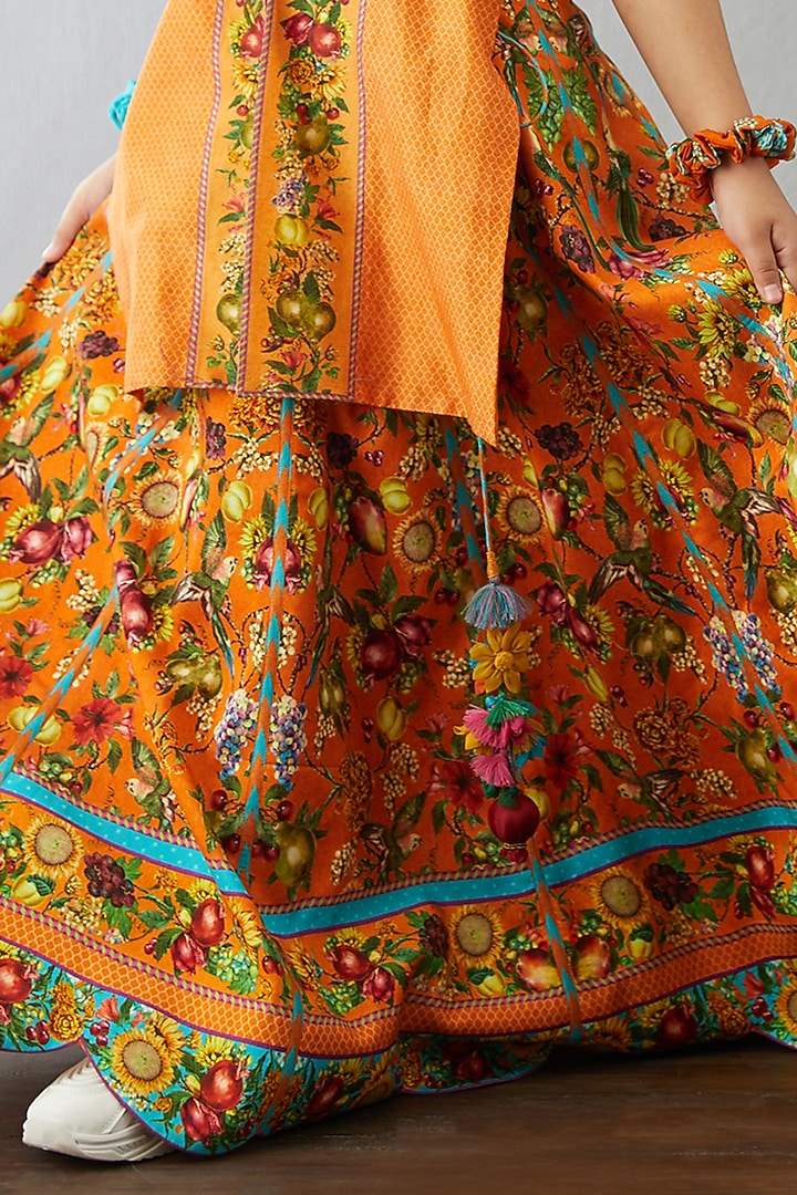 Clear Orange Chanderi Lehenga Set For Girls by Torani Kids at Pernia's Pop Up Shop