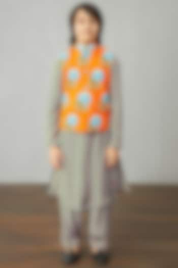 Bright Orange & Powder Blue Kurta Set With Bandi Jacket by Torani Kids at Pernia's Pop Up Shop