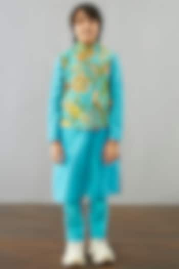 Caribbean Blue Kurta Set With Bandi Jacket by Torani Kids at Pernia's Pop Up Shop