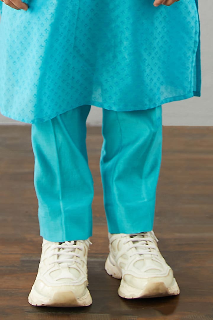 Caribbean Blue Kurta Set With Bandi Jacket by Torani Kids at Pernia's Pop Up Shop