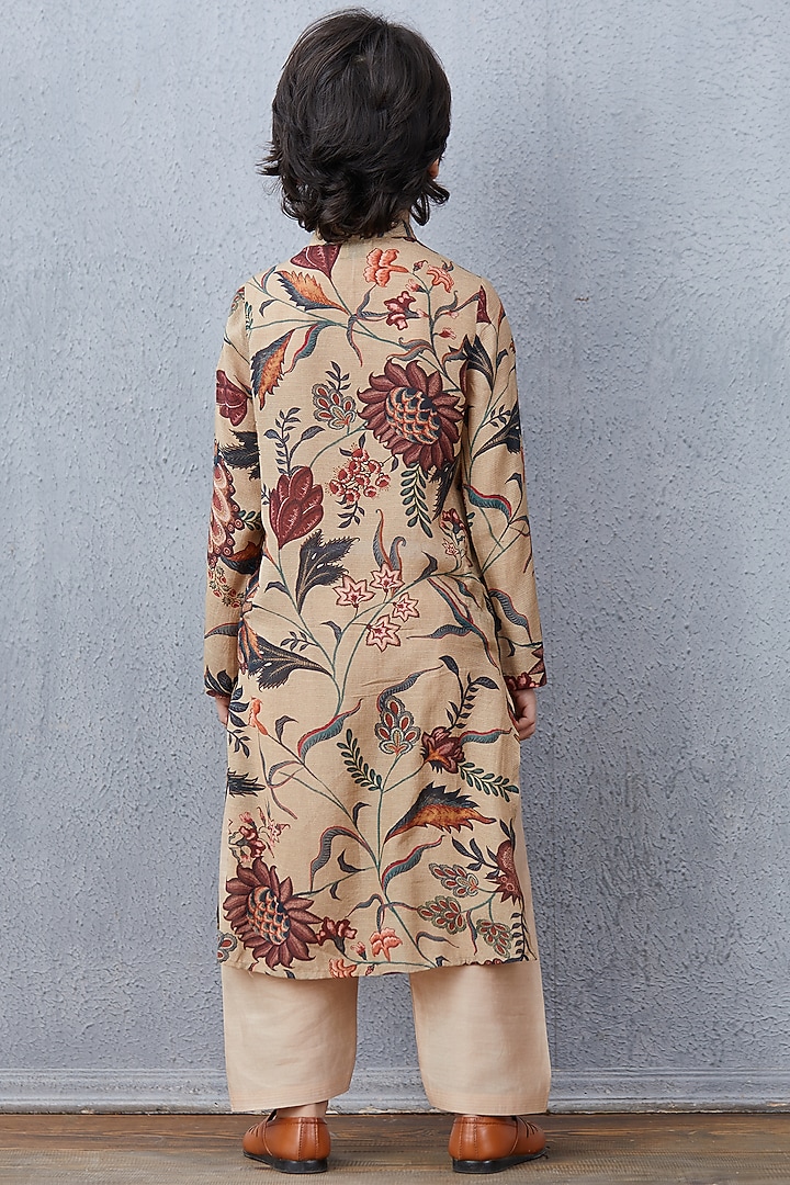 Beige Chanderi Kurta Set For Boys by Torani Kids at Pernia's Pop Up Shop