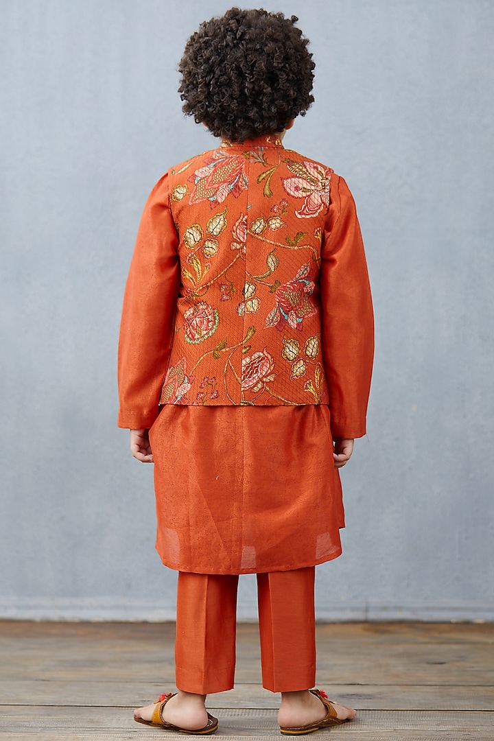 Orange Kurta Set With Bandi Jacket by Torani Kids at Pernia's Pop Up Shop