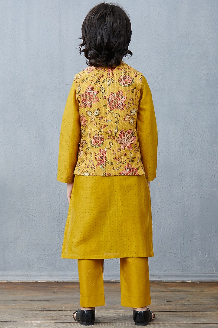 Mustard Kurta Set With Bandi Jacket by Torani Kids at Pernia's Pop Up Shop