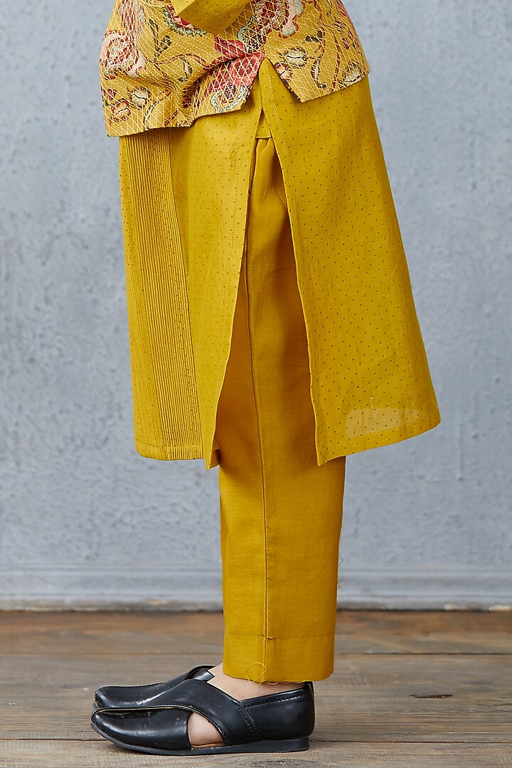 Mustard Kurta Set With Bandi Jacket by Torani Kids at Pernia's Pop Up Shop