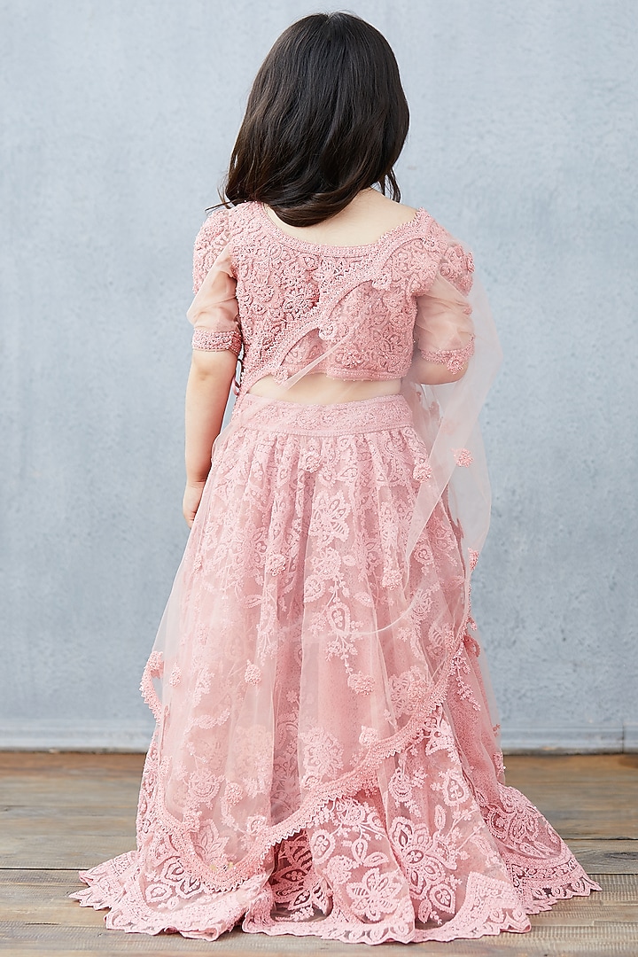 Blush Pink Cotton Silk Embroidered Lehenga Set For Girls by Torani Kids at Pernia's Pop Up Shop