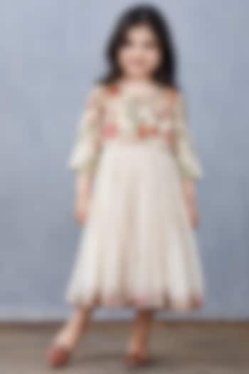 Beige Chanderi Dress For Girls by Torani Kids at Pernia's Pop Up Shop