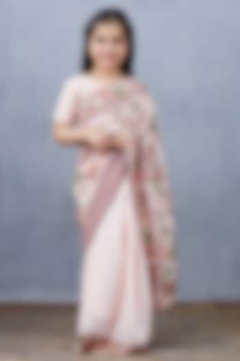 Crystal Pink Chanderi Saree Set For Girls by Torani Kids at Pernia's Pop Up Shop