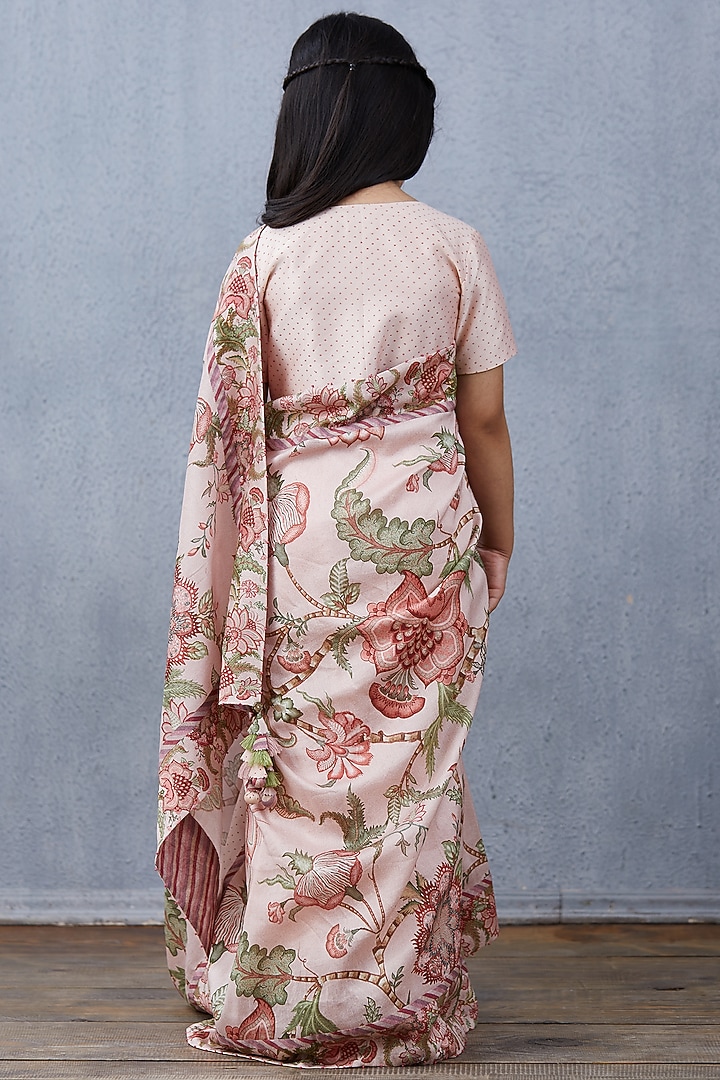 Crystal Pink Chanderi Saree Set For Girls by Torani Kids at Pernia's Pop Up Shop