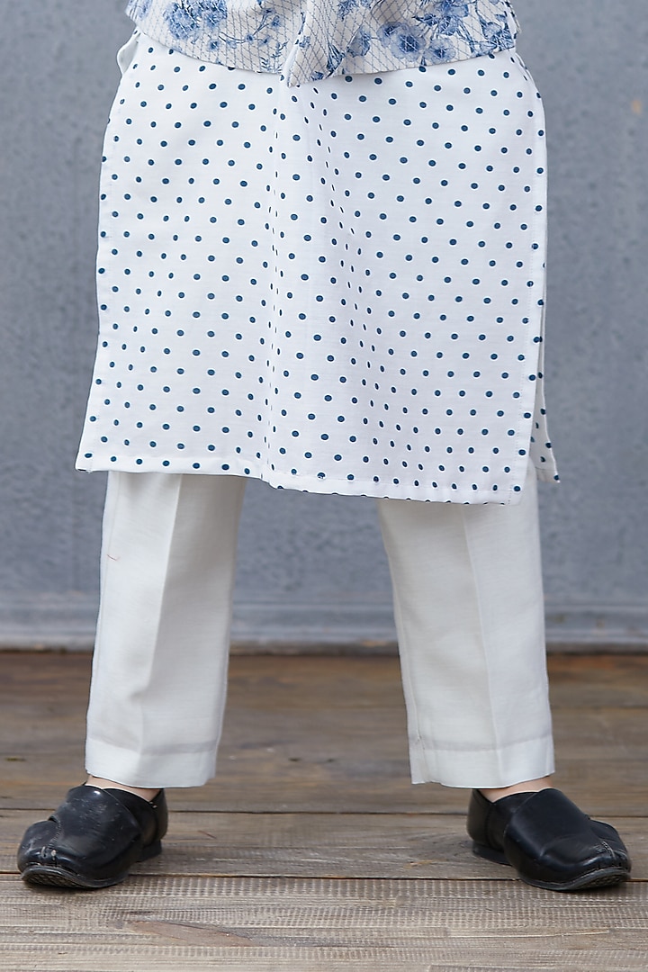 Powder Blue & White Bandi Jacket With Kurta Set by Torani Kids at Pernia's Pop Up Shop