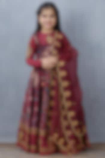 Maroon Chanderi Lehenga Set For Girls by Torani Kids at Pernia's Pop Up Shop