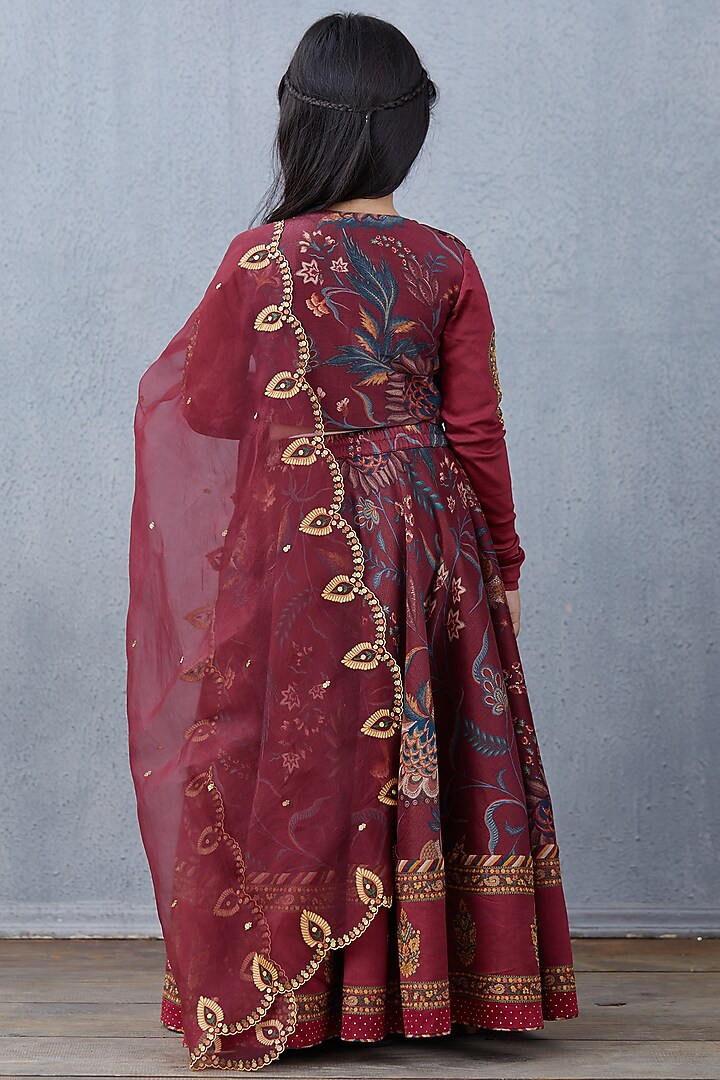 Maroon Chanderi Lehenga Set For Girls by Torani Kids at Pernia's Pop Up Shop
