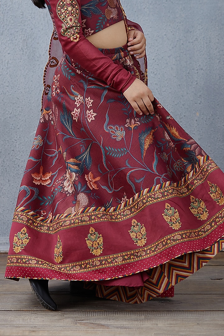 Maroon Chanderi Lehenga Set For Girls by Torani Kids at Pernia's Pop Up Shop