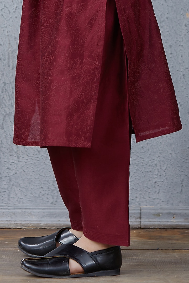 Maroon Kurta Set With Bandi Jacket by Torani Kids at Pernia's Pop Up Shop