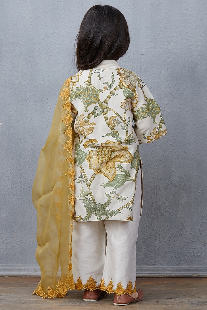 Beige Silk Organza Kurta Set For Girls by Torani Kids at Pernia's Pop Up Shop