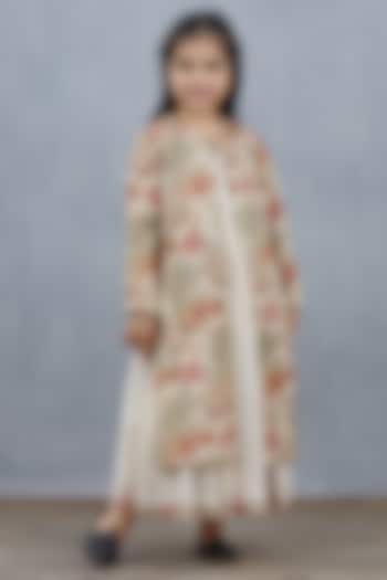 Beige Chanderi Jacket Dress For Girls by Torani Kids