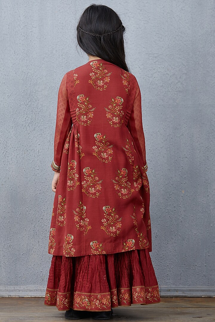 Crimson Red Chanderi Skirt Set by Torani Kids at Pernia's Pop Up Shop