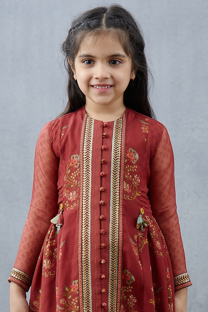 Crimson Red Chanderi Skirt Set by Torani Kids at Pernia's Pop Up Shop