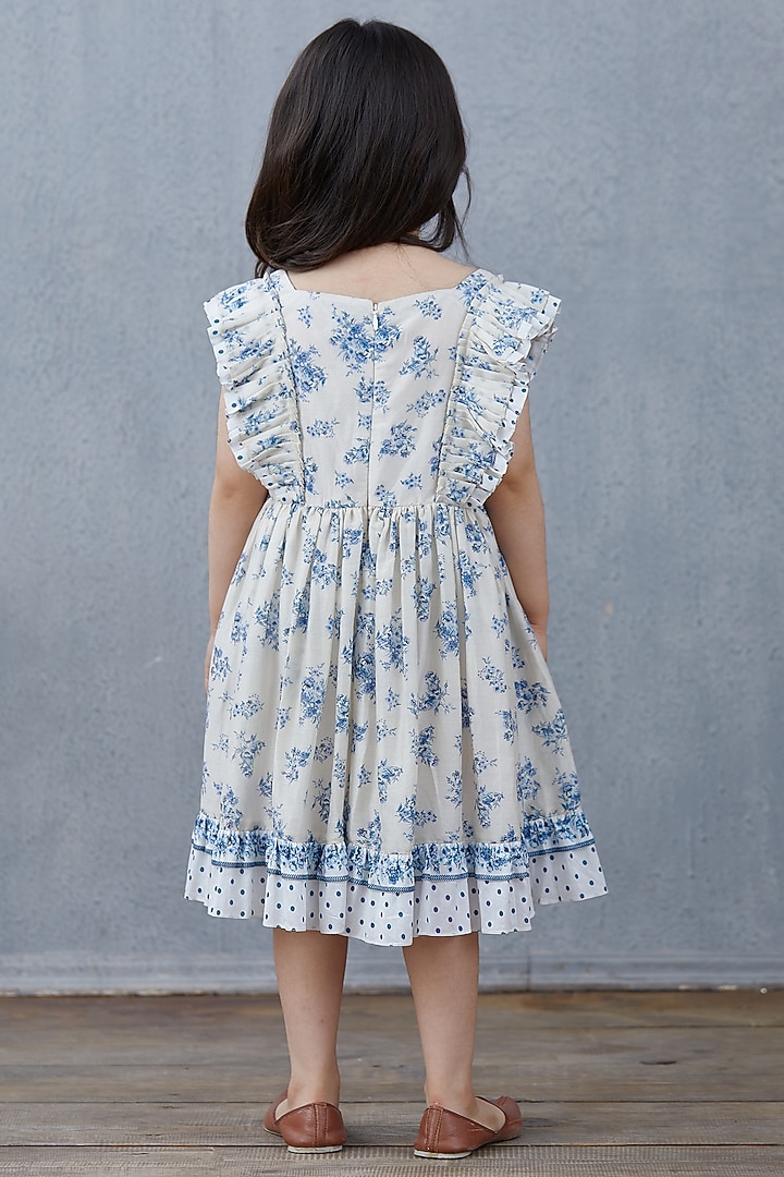 Powder Blue & White Chanderi Frock For Girls by Torani Kids at Pernia's Pop Up Shop