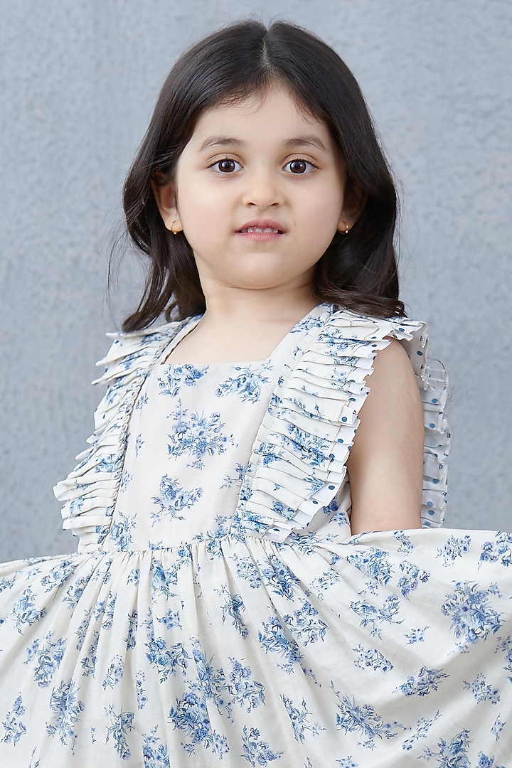 Powder Blue & White Chanderi Frock For Girls by Torani Kids at Pernia's Pop Up Shop