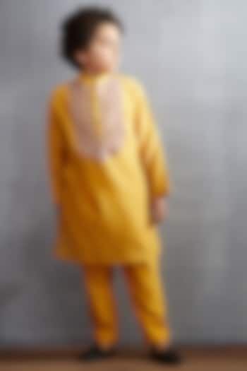 Topaz Yellow Hand Embroidered Kurta Set For Boys by Torani Kids
