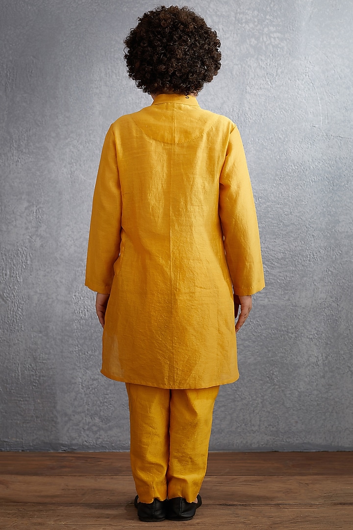 Topaz Yellow Hand Embroidered Kurta Set For Boys by Torani Kids at Pernia's Pop Up Shop