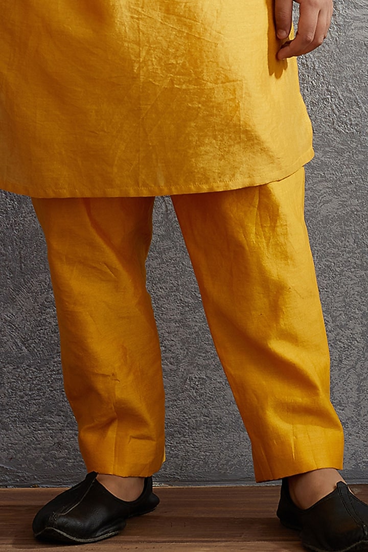 Topaz Yellow Hand Embroidered Kurta Set For Boys by Torani Kids at Pernia's Pop Up Shop
