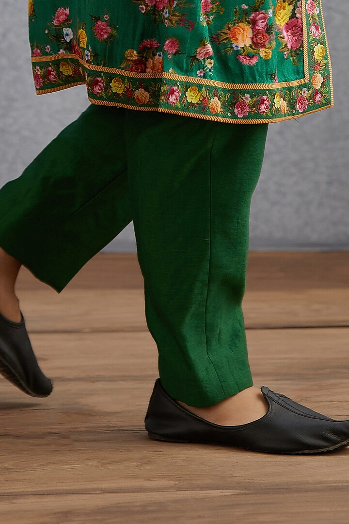 Emerald Green Floral Printed Kurta Set For Boys by Torani Kids at Pernia's Pop Up Shop