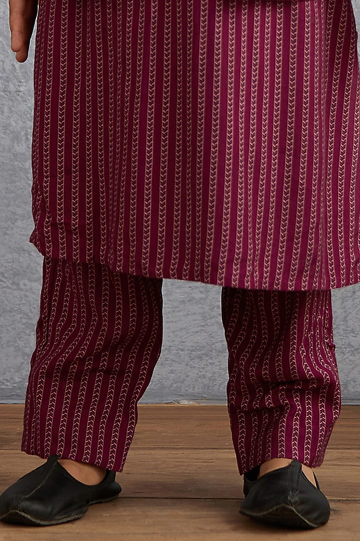 Ruby Red Kurta Set With Floral Printed Bandi Jacket by Torani Kids at Pernia's Pop Up Shop