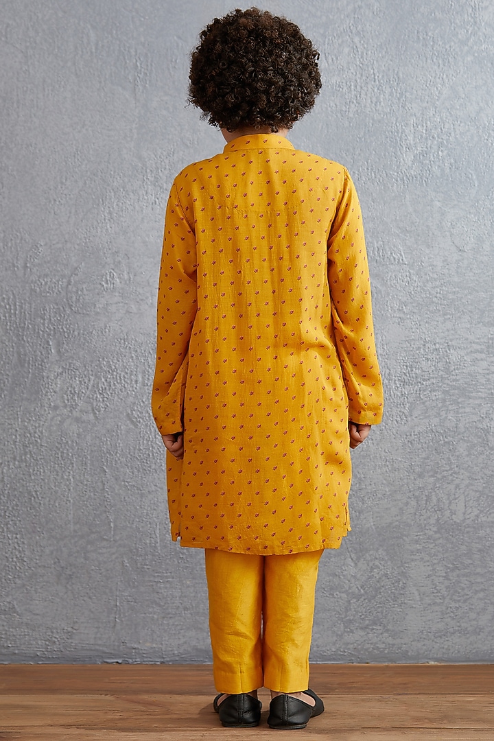 Topaz Yellow Cotton Silk Kurta Set For Boys by Torani Kids at Pernia's Pop Up Shop
