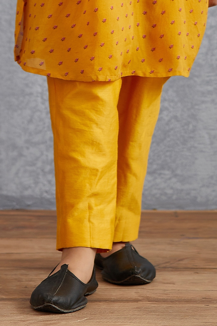 Topaz Yellow Cotton Silk Kurta Set For Boys by Torani Kids at Pernia's Pop Up Shop