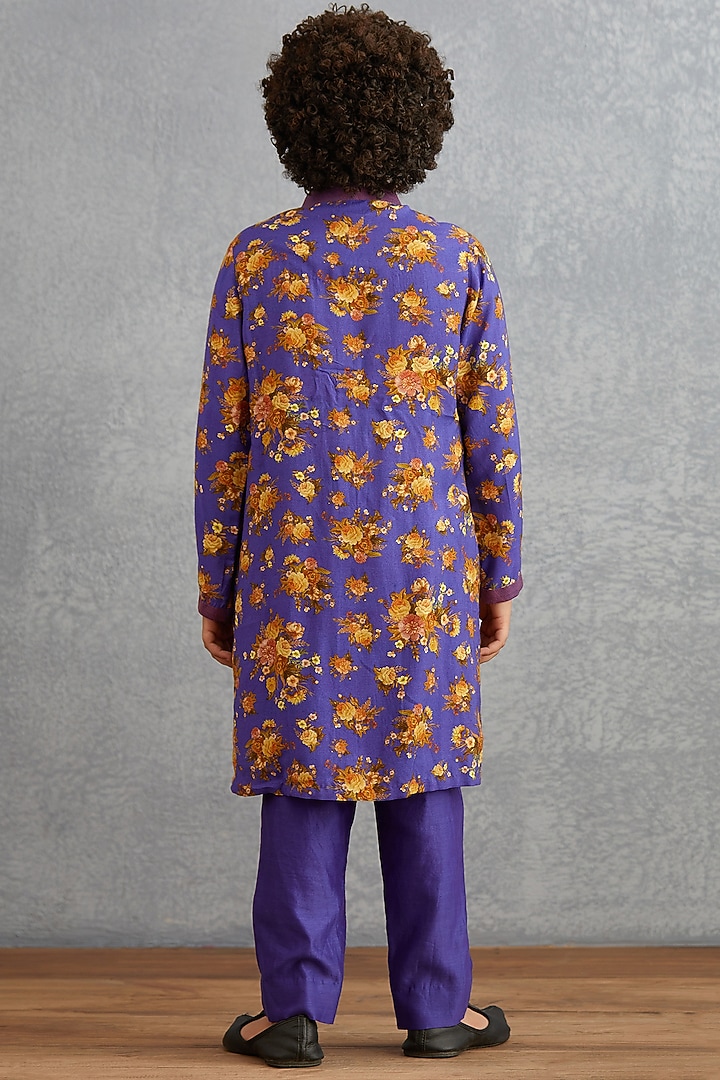 Amethyst Purple Floral Printed Kurta Set For Boys by Torani Kids at Pernia's Pop Up Shop