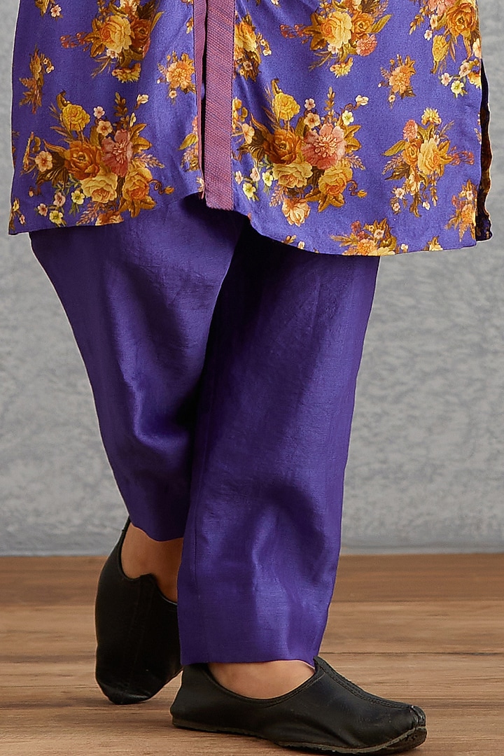 Amethyst Purple Floral Printed Kurta Set For Boys by Torani Kids at Pernia's Pop Up Shop
