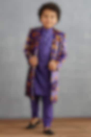 Amethyst Purple Floral Printed Jacket Set For Boys by Torani Kids