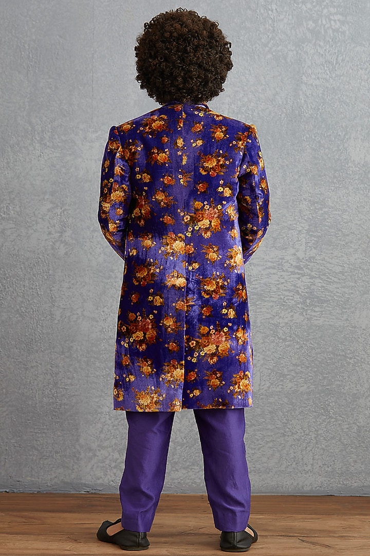 Amethyst Purple Floral Printed Jacket Set For Boys by Torani Kids at Pernia's Pop Up Shop