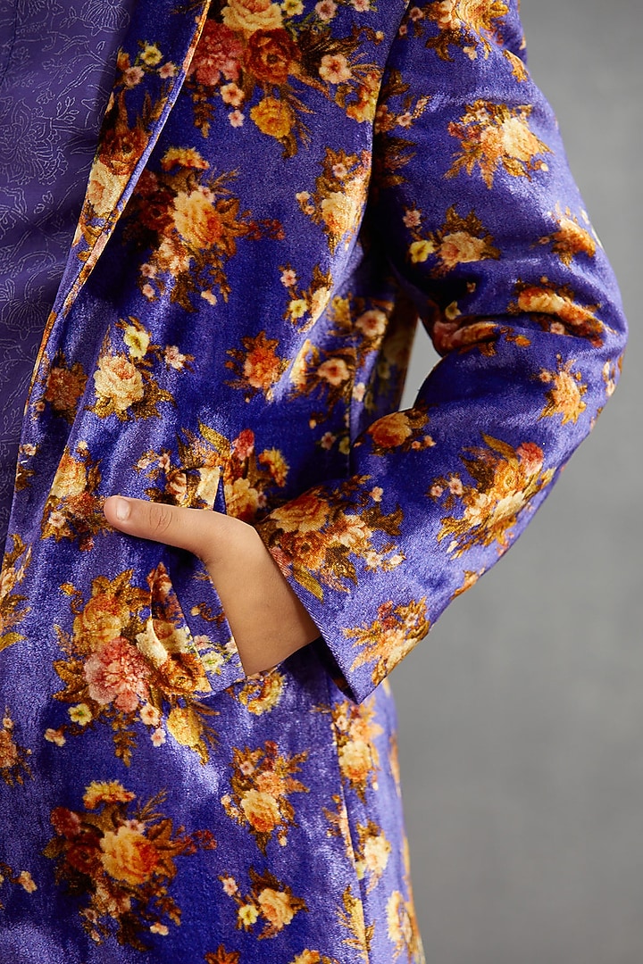 Amethyst Purple Floral Printed Jacket Set For Boys by Torani Kids at Pernia's Pop Up Shop
