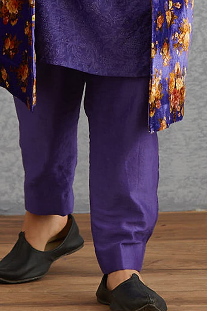 Amethyst Purple Floral Printed Jacket Set For Boys by Torani Kids at Pernia's Pop Up Shop