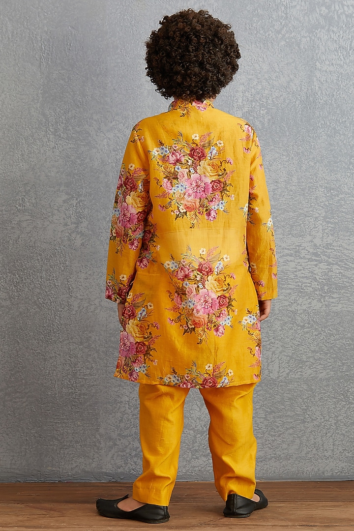 Topaz Yellow Floral Printed Kurta Set For Boys by Torani Kids at Pernia's Pop Up Shop