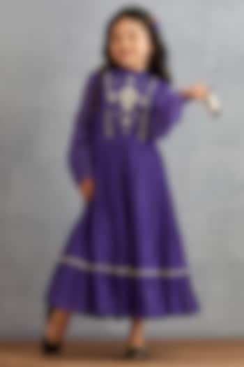 Amethyst Purple Hand Embroidered Dress For Girls by Torani Kids