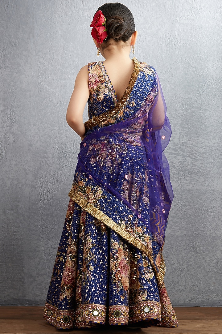 Amethyst Purple Machine & Hand Embroidered Lehenga Set For Girls by Torani Kids at Pernia's Pop Up Shop