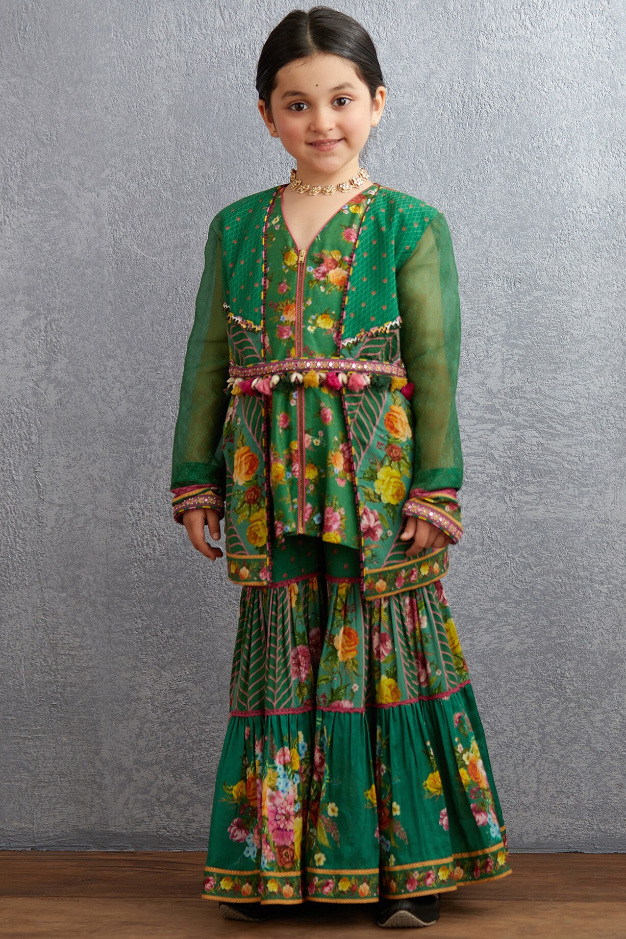 Girls Embroidered Sharara Set